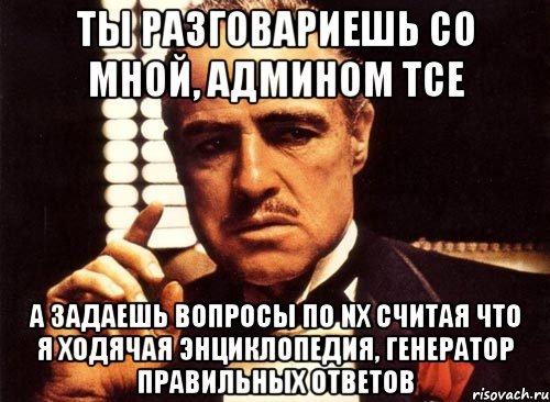 Ты разговариешь со мной, админом ТСЕ а задаешь вопросы по NX считая что я ходячая энциклопедия, генератор правильных ответов, Мем крестный отец