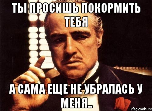 ты просишь покормить тебя а сама еще не убралась у меня.., Мем крестный отец