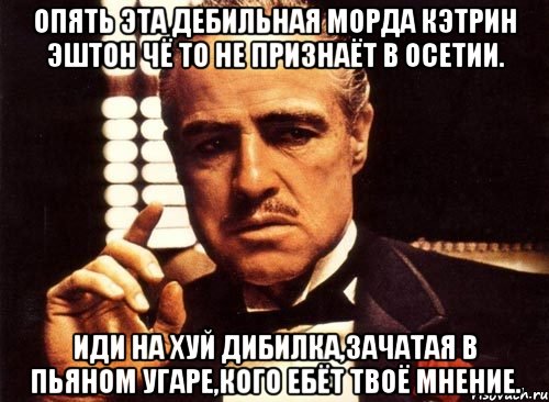 Опять эта дебильная морда кэтрин эштон чё то не признаёт в осетии. Иди на хуй дибилка,зачатая в пьяном угаре,кого ебёт твоё мнение., Мем крестный отец