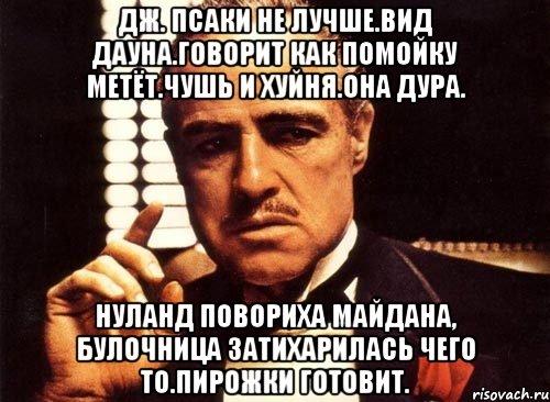 Дж. Псаки не лучше.вид дауна.говорит как помойку метёт.чушь и хуйня.она дура. Нуланд повориха майдана, булочница затихарилась чего то.пирожки готовит., Мем крестный отец