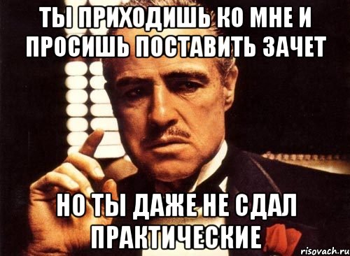 Ты приходишь ко мне и просишь поставить зачет но ты даже не сдал практические, Мем крестный отец