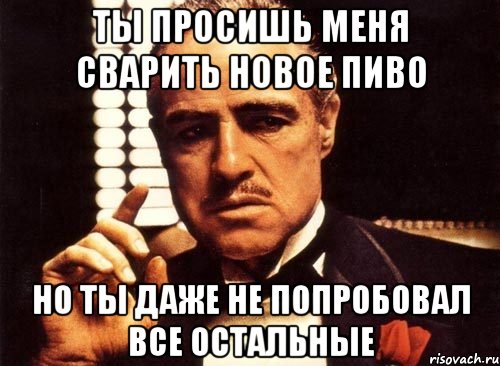 Ты просишь меня сварить новое пиво но ты даже не попробовал все остальные, Мем крестный отец