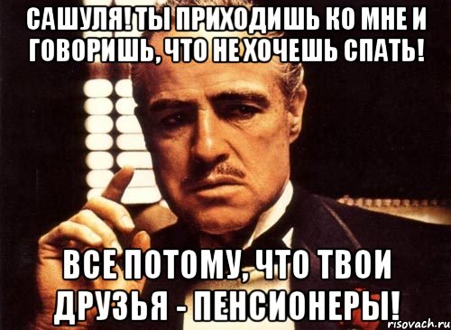 Сашуля! Ты приходишь ко мне и говоришь, что не хочешь спать! Все потому, что твои друзья - пенсионеры!, Мем крестный отец