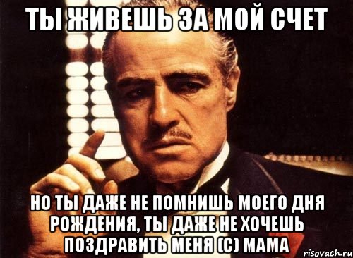 ты живешь за мой счет но ты даже не помнишь моего дня рождения, ты даже не хочешь поздравить меня (С) МАМА, Мем крестный отец