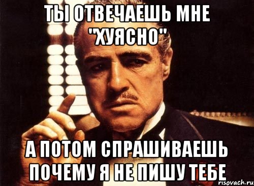 Ты отвечаешь мне "хуясно" А потом спрашиваешь почему я не пишу тебе, Мем крестный отец