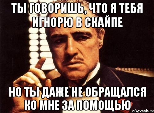 ты говоришь, что я тебя игнорю в скайпе но ты даже не обращался ко мне за помощью, Мем крестный отец