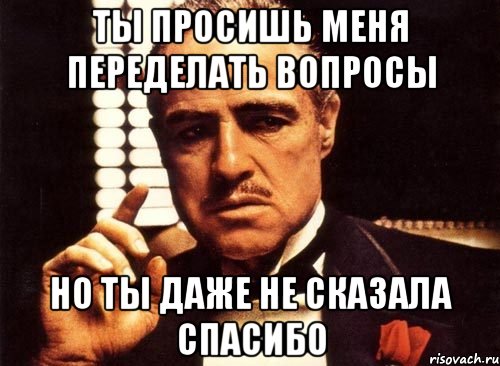 Ты просишь меня переделать вопросы Но ты даже не сказала спасибо, Мем крестный отец