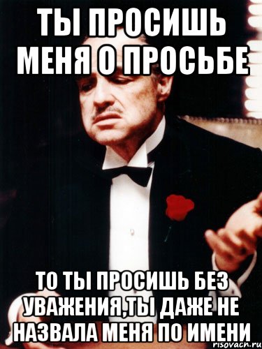 ты просишь меня о просьбе то ты просишь без уважения,ты даже не назвала меня по имени, Мем ты делаешь это без уважения