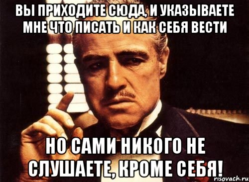 Вы приходите сюда, и указываете мне что писать и как себя вести но сами никого не слушаете, кроме себя!, Мем крестный отец