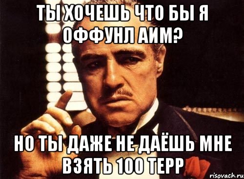 Ты хочешь что бы я оффунл аим? Но ты даже не даёшь мне взять 100 терр, Мем крестный отец