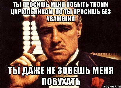 ты просишь меня побыть твоим цирюльником, но ты просишь без уважения ты даже не зовешь меня побухать, Мем крестный отец