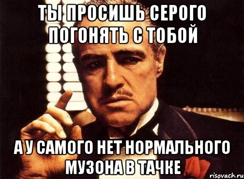 Ты просишь серого погонять с тобой А у самого нет нормального музона в тачке, Мем крестный отец