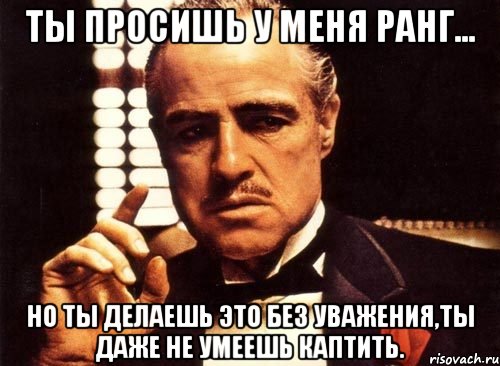 Ты просишь у меня ранг... Но ты делаешь это без уважения,ты даже не умеешь каптить., Мем крестный отец