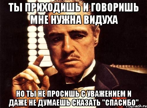 ты приходишь и говоришь мне нужна видуха но ты не просишь с уважением и даже не думаешь сказать "спасибо", Мем крестный отец