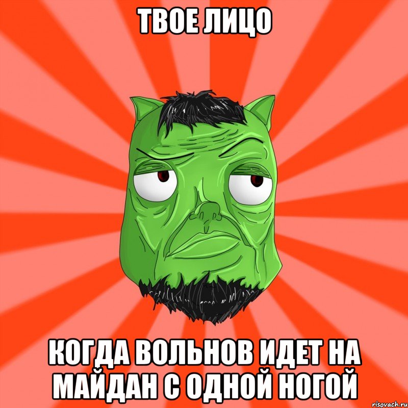 Твое лицо Когда Вольнов идет на майдан с одной ногой, Мем Лицо Вольнова когда ему говорят