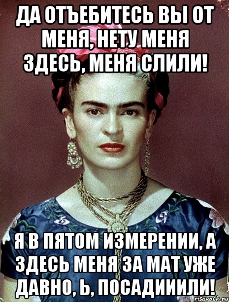 Да отъебитесь вы от меня, нету меня здесь, меня слили! Я в пятом измерении, а здесь меня за мат уже давно, Ь, посадииили!