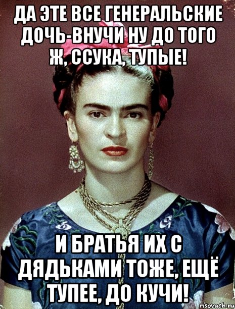 Да эте все генеральские дочь-внучи ну до того ж, ссука, тупые! И братья их с дядьками тоже, ещё тупее, до кучи!