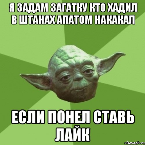 я задам загатку кто хадил в штанах апатом накакал если понел ставь лайк, Мем Мастер Йода