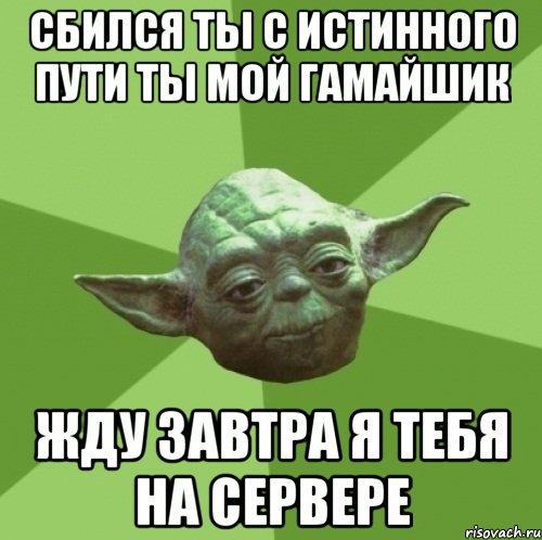 Сбился ты с истинного пути ты мой Гамайшик Жду завтра я тебя на сервере, Мем Мастер Йода