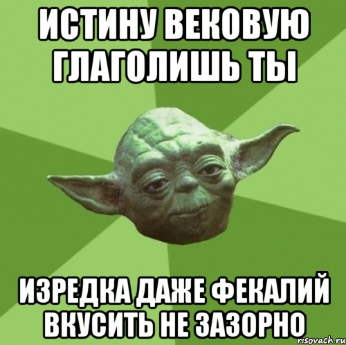 истину вековую глаголишь ты изредка даже фекалий вкусить не зазорно, Мем Мастер Йода