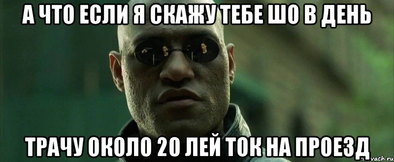 А ЧТО ЕСЛИ Я СКАЖУ ТЕБЕ ШО В ДЕНЬ ТРАЧУ ОКОЛО 20 ЛЕЙ ТОК НА ПРОЕЗД, Мем  морфеус