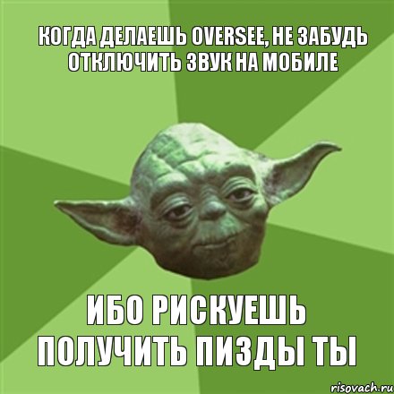 Когда делаешь Oversee, не забудь отключить звук на мобиле Ибо рискуешь получить пизды ты, Мем Мастер Йода