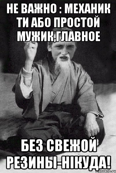 не важно : механик ти або простой мужик,главное без свежой резины-нікуда!, Мем Мудрий паца