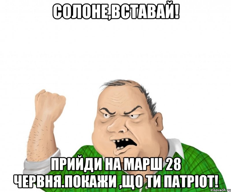 Солоне,вставай! Прийди на марш 28 червня.Покажи ,що ти патріот!, Мем мужик
