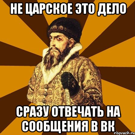 НЕ ЦАРСКОЕ ЭТО ДЕЛО СРАЗУ ОТВЕЧАТЬ НА СООБЩЕНИЯ В ВК, Мем Не царское это дело