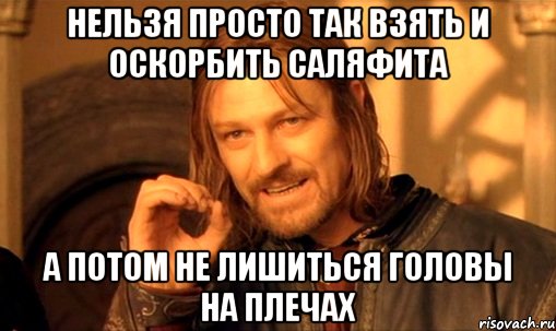 нельзя просто так взять и оскорбить саляфита а потом не лишиться головы на плечах, Мем Нельзя просто так взять и (Боромир мем)
