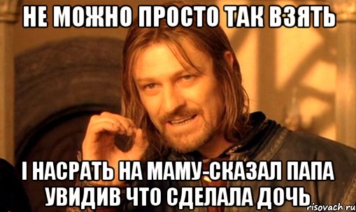 НЕ МОЖНО ПРОСТО ТАК ВЗЯТЬ І НАСРАТЬ НА МАМУ-СКАЗАЛ ПАПА УВИДИВ ЧТО СДЕЛАЛА ДОЧЬ, Мем Нельзя просто так взять и (Боромир мем)