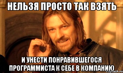 Нельзя просто так взять и унести понравившегося программиста к себе в компанию, Мем Нельзя просто так взять и (Боромир мем)