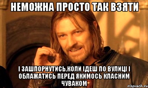 Неможна просто так взяти і зашпорнутись,коли ідеш по вулиці і облажатись перед якимось класним чуваком, Мем Нельзя просто так взять и (Боромир мем)