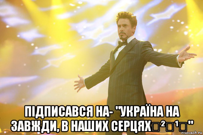  Підписався на- "Україна на завжди, в наших серцях✔²⁰¹⁴", Мем Тони Старк (Роберт Дауни младший)