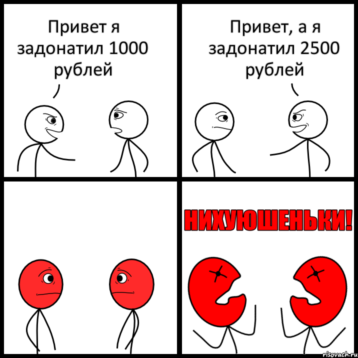 Привет я задонатил 1000 рублей Привет, а я задонатил 2500 рублей, Комикс НИХУЮШЕНЬКИ