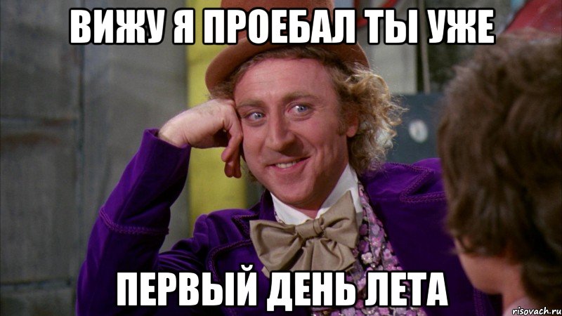 ВИЖУ Я ПРОЕБАЛ ТЫ УЖЕ ПЕРВЫЙ ДЕНЬ ЛЕТА, Мем Ну давай расскажи (Вилли Вонка)