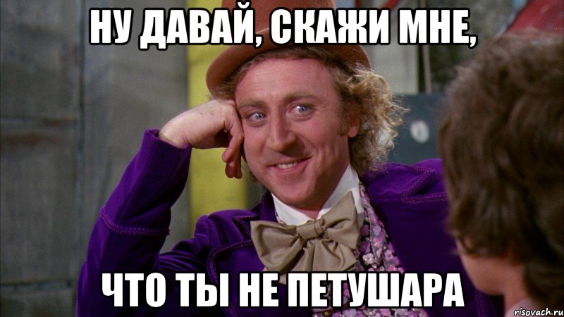 Ну давай, скажи мне, что ты не петушара, Мем Ну давай расскажи (Вилли Вонка)