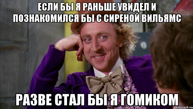 Если бы я раньше увидел и познакомился бы с сиреной вильямс Разве стал бы я гомиком, Мем Ну давай расскажи (Вилли Вонка)