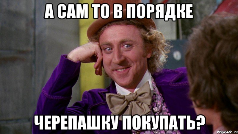А сам то в порядке Черепашку покупать?, Мем Ну давай расскажи (Вилли Вонка)