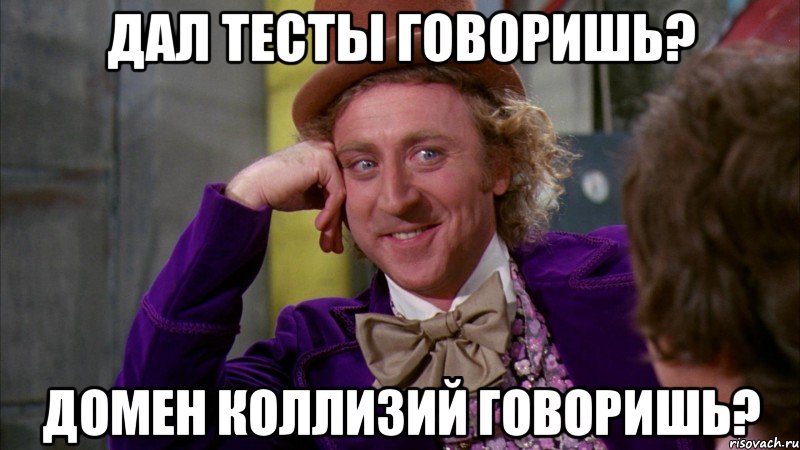 Дал тесты говоришь? Домен коллизий говоришь?, Мем Ну давай расскажи (Вилли Вонка)