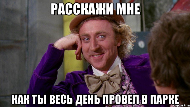 расскажи мне как ты весь день провел в парке, Мем Ну давай расскажи (Вилли Вонка)