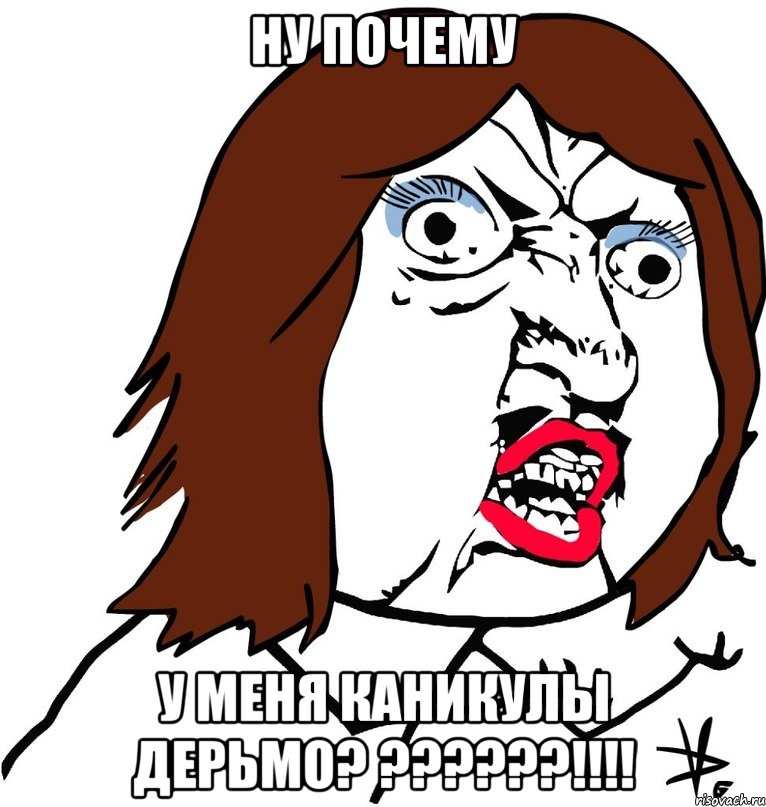 Ну почему У меня каникулы дерьмо? ??????!!!!, Мем Ну почему (девушка)