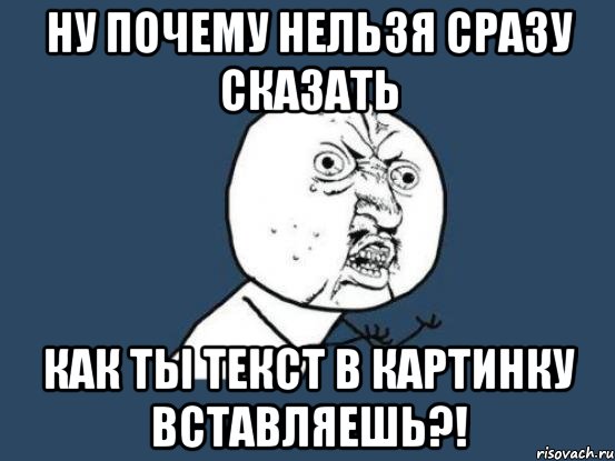 НУ ПОЧЕМУ НЕЛЬЗЯ СРАЗУ СКАЗАТЬ КАК ТЫ ТЕКСТ В КАРТИНКУ ВСТАВЛЯЕШЬ?!, Мем Ну почему