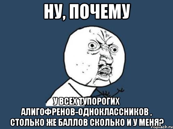 Ну, почему У всех тупорогих алигофренов-одноклассников , столько же баллов сколько и у меня?, Мем Ну почему