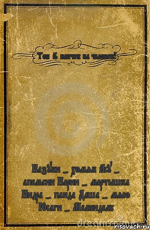 Топ 6 кличек на человек! Казуки - хомяк Асу - апельсин Карин - мартышка Индра - панда Даша - мясо Юсаги - Мемендемс, Комикс обложка книги