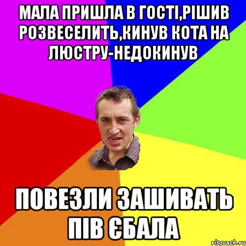 мала пришла в гості,рішив розвеселить,кинув кота на люстру-недокинув повезли зашивать пів єбала, Мем Чоткий паца