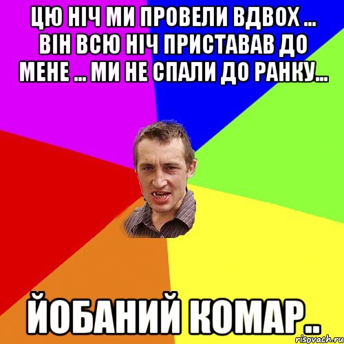 Цю ніч ми провели вдвох ... він всю ніч приставав до мене ... ми не спали до ранку... йобаний комар.., Мем Чоткий паца