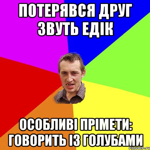 Потерявся друг звуть Едік особливі прімети: говорить із голубами, Мем Чоткий паца