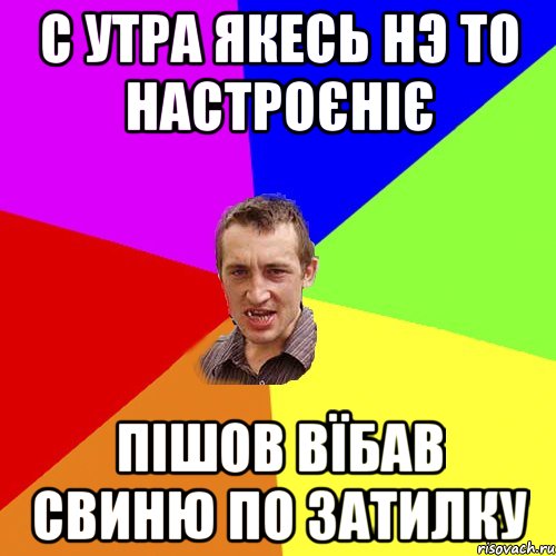 С утра якесь нэ то настроєніє Пішов вїбав свиню по затилку, Мем Чоткий паца