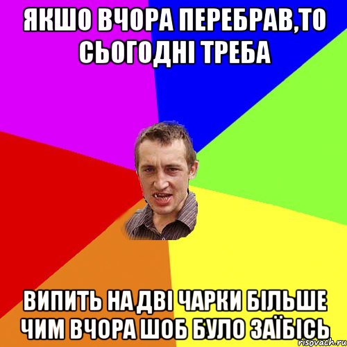 якшо вчора перебрав,то сьогодні треба випить на дві чарки більше чим вчора шоб було заїбісь, Мем Чоткий паца